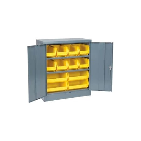 Global Equipment Locking Storage Cabinet 36"W X 18"D X 42"H With 18 Yellow Stacking Bins and 2 Shelves Assembled 500435